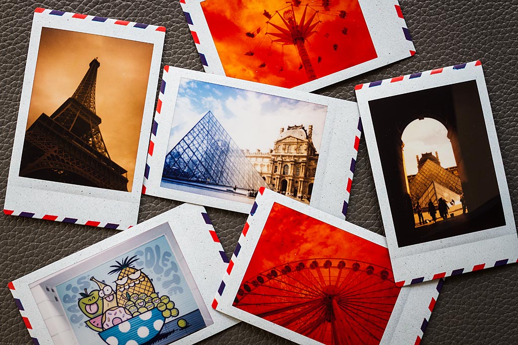 Une série de photos faites avec le film Instax Mini Airmail. La plupart ont été prises avec des filtres de couleur.